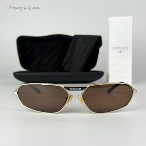 NEW Balenciaga BB0245S 003 Gold Brown Geometric Unisex Sunglasses BB 0245S